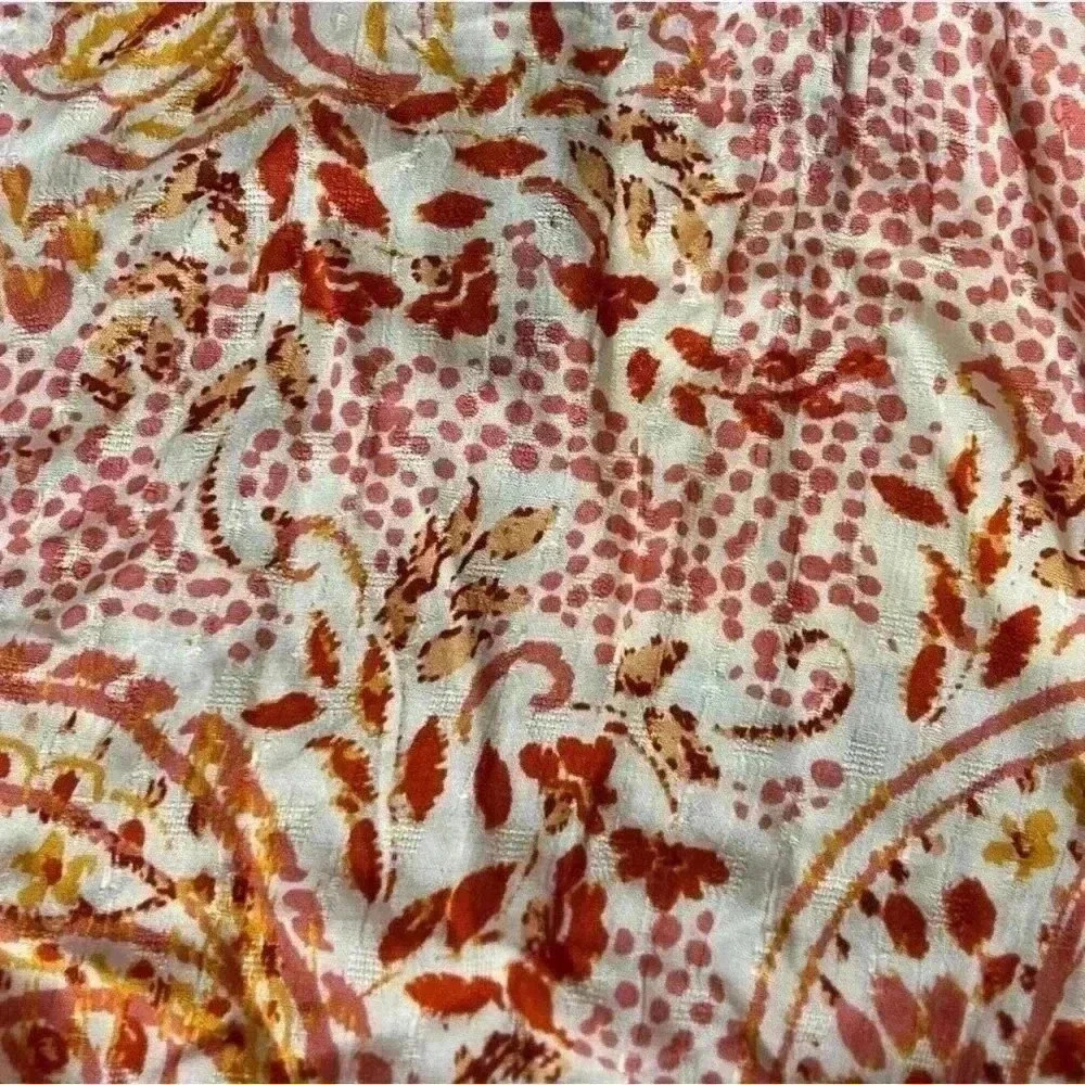 Cynthia Rowley Paisley Boho Mock Neck Smocked Waist Top in Cream/Orange, XS. NWT - Picture 5 of 9